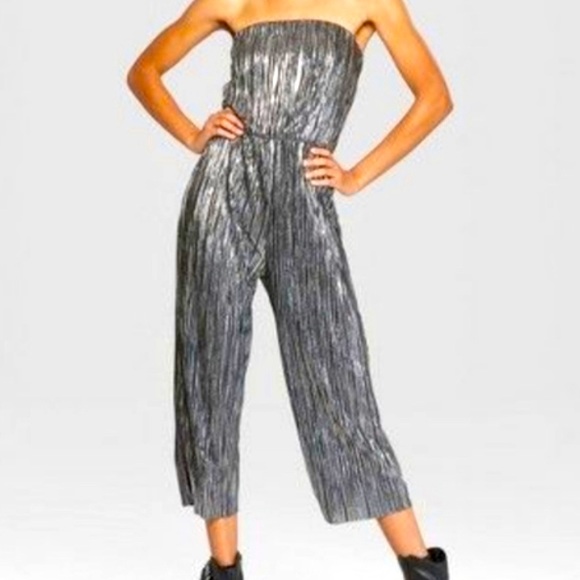 Wild Fable Silver Black Metallic Strapless Jumpsuit Size S - Picture 9 of 9